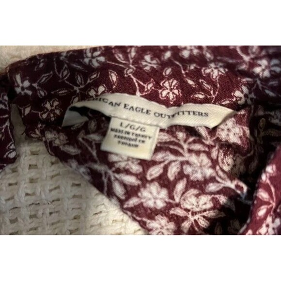 American Eagle Top L Cold Shoulder BohoChic Burgundy White Floral Earthy Vibe - Picture 2 of 6